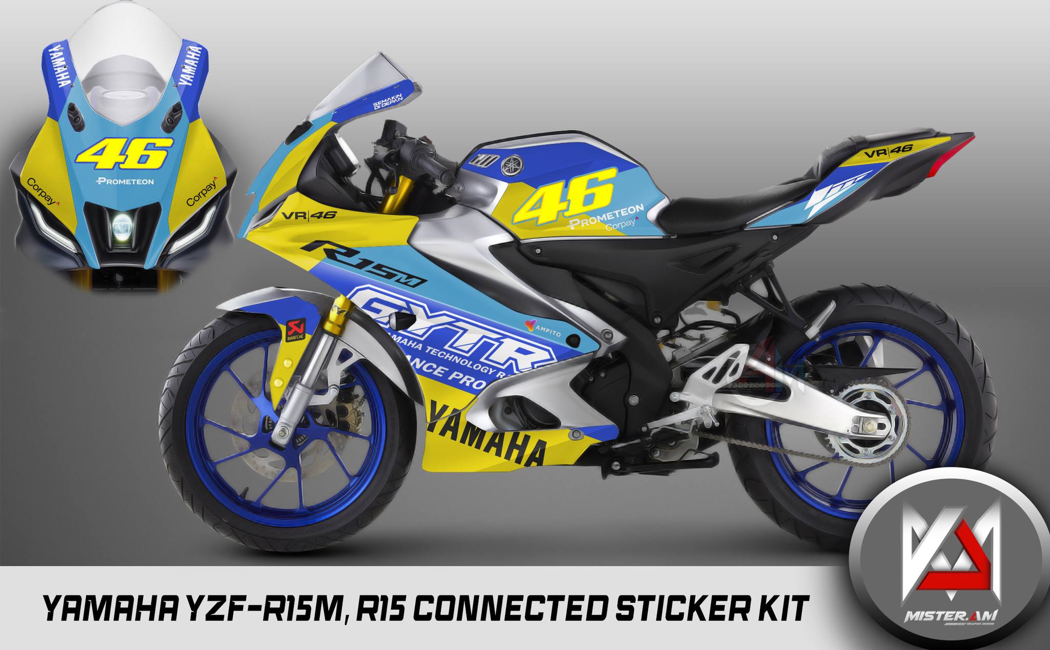 Mr.AM - ชุด STICKER KIT สำหรับ Yamaha YZF-R15 V4 2022 Vr/46 GYTR เกรด ...