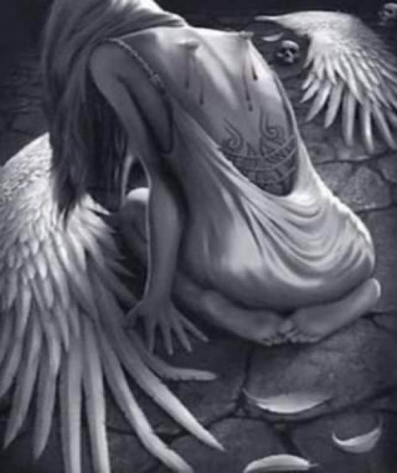Mourning her Broken Wings The fallen angel Shattered white