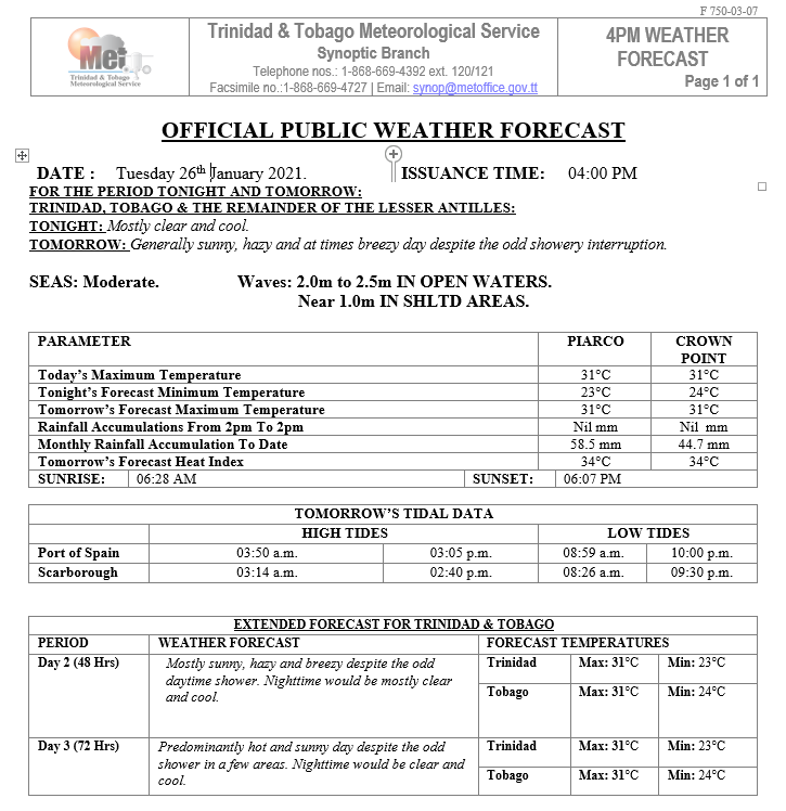 Tides Pos Port Of Spain Sca Trinidad And Tobago Meteorological Service فيسبوك