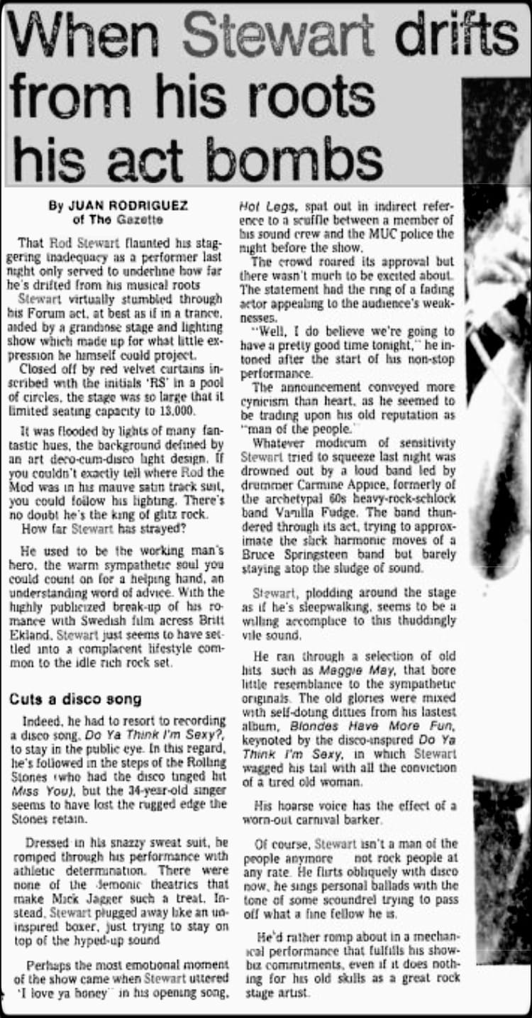 Rod Stewart Montreal Forum 1979 May 9 Article by Juan Rodriguez
