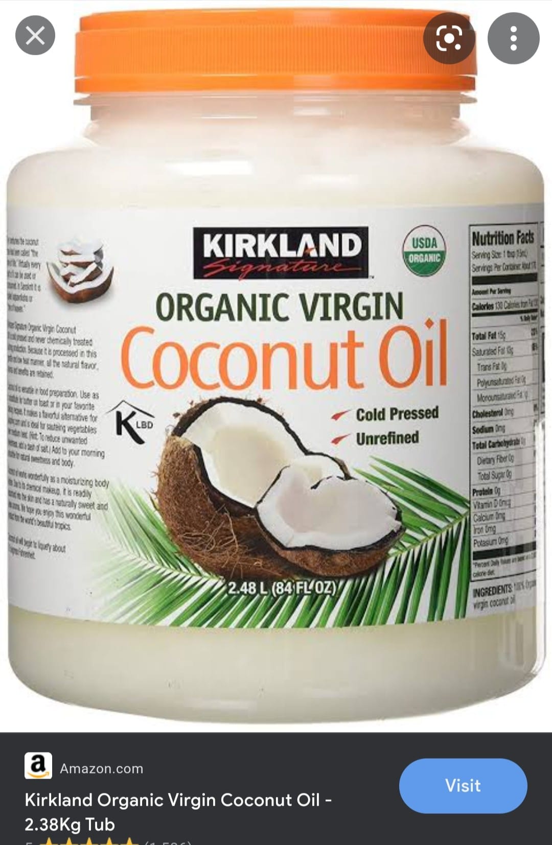 Kirkland Signature Organic Virgin Coconut Oil - Cold Pressed, Unrefined, 84 Fl Oz (2.5L) 6 thumbnail image