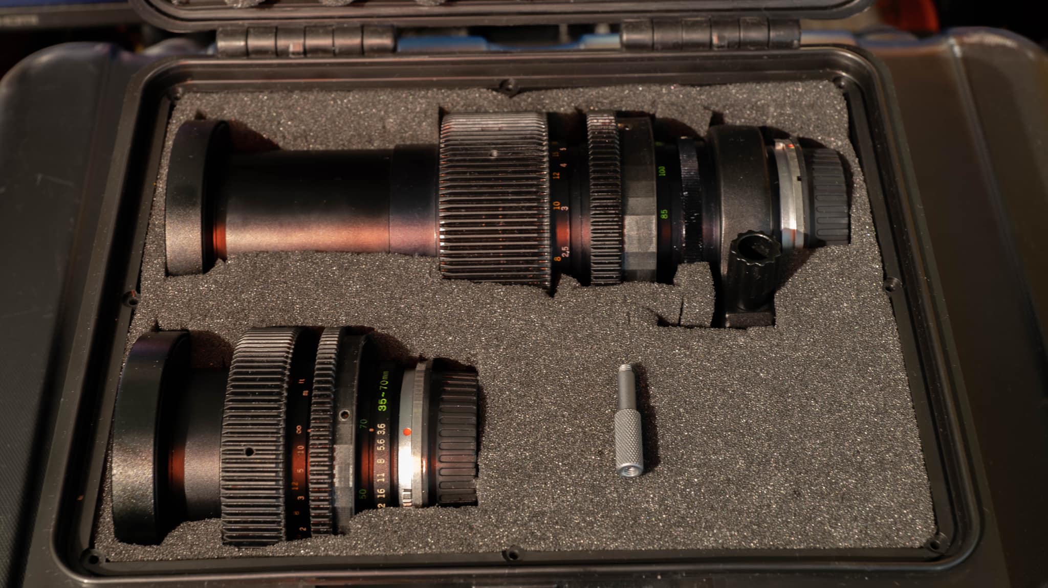 Olympus OM 35-70mm and 85-250mm lenses with Leitax EF conversions
