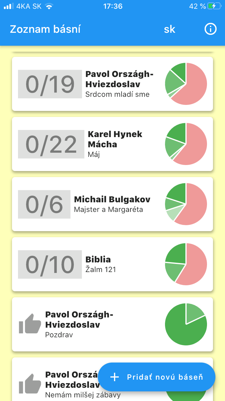 iOS aplikácie - Aplikácia Recitátor na učenie básní, textov, prejavov ...