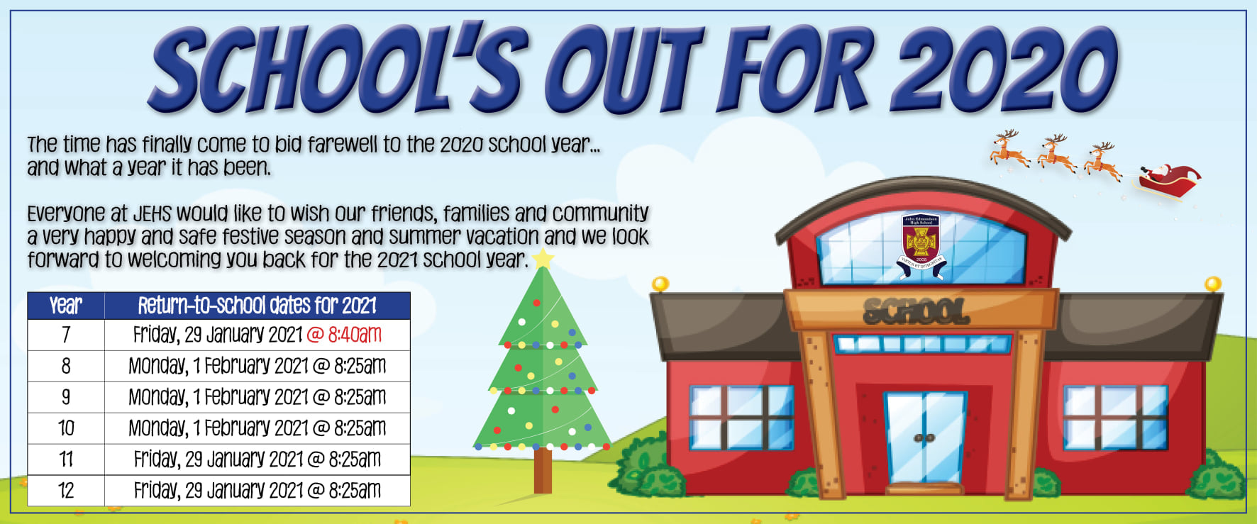 School Return Reminder... - JEHS - John Edmondson High School