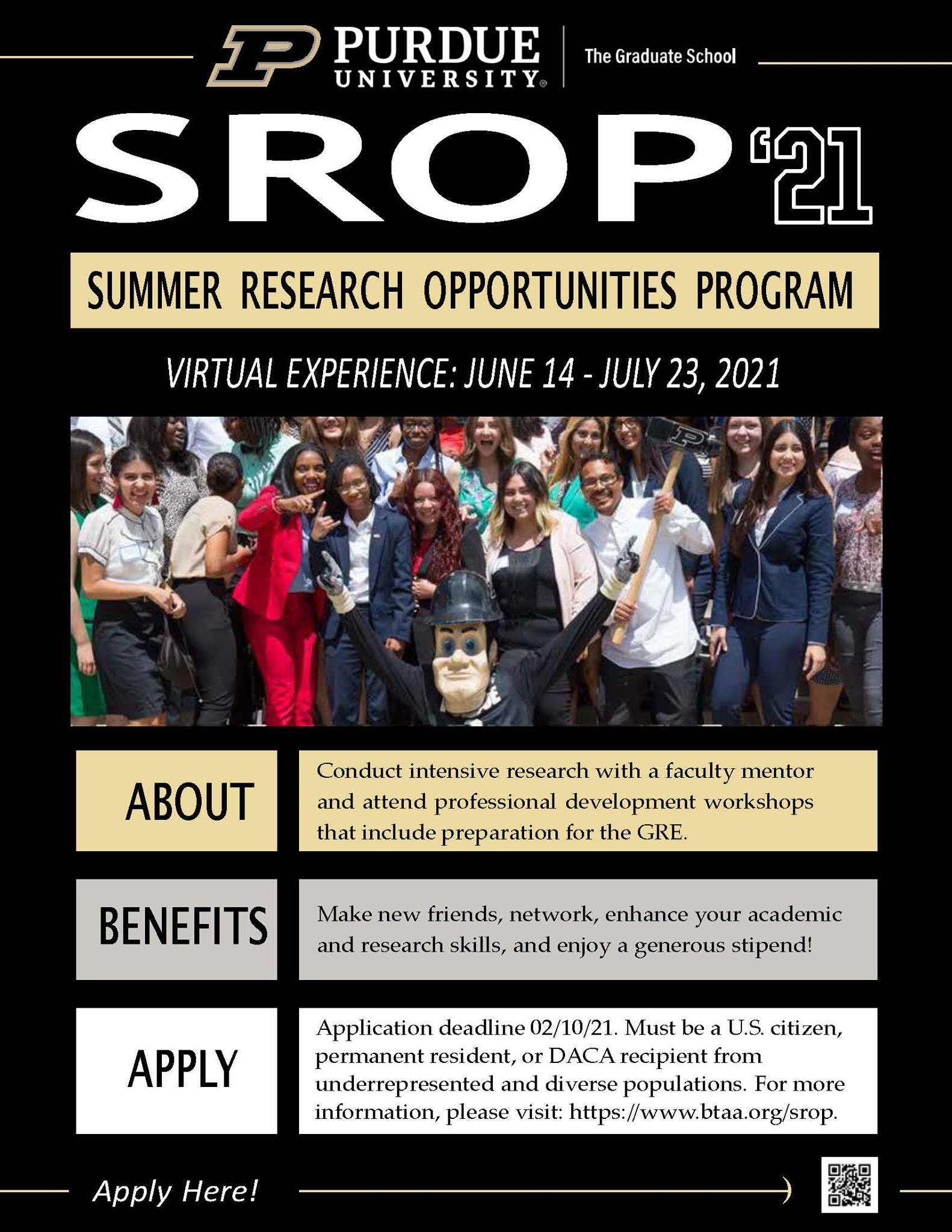 It's gone virtual!! The Summer Research Opportunity Program (SROP) out of the Graduate School's Office of Diversity Initiatives will be happening this summer!! Don't let this amazing opportunity pass you by!!
