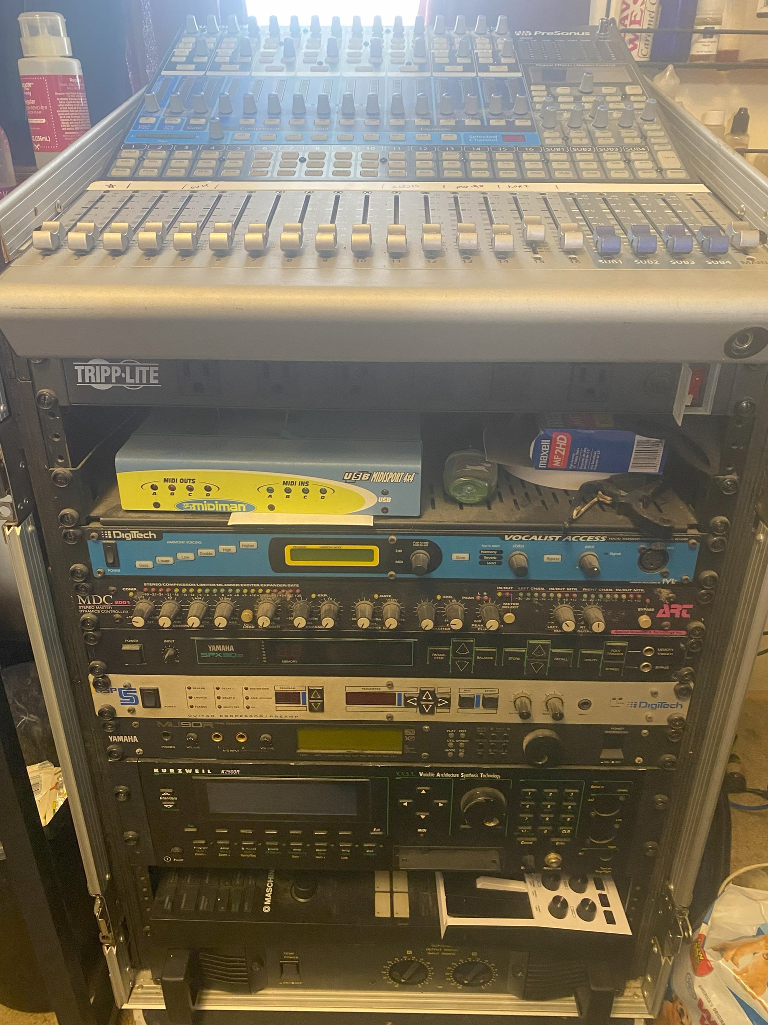 Vintage music equipment rack with Digitech Vocalist and Yamaha SPX