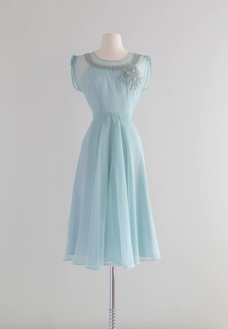 robin's egg blue dress 1940's evening gown tutu dress for kid Robins egg blue cotton Women's Naomi & Nicole Wedding dresses Size Guide:14