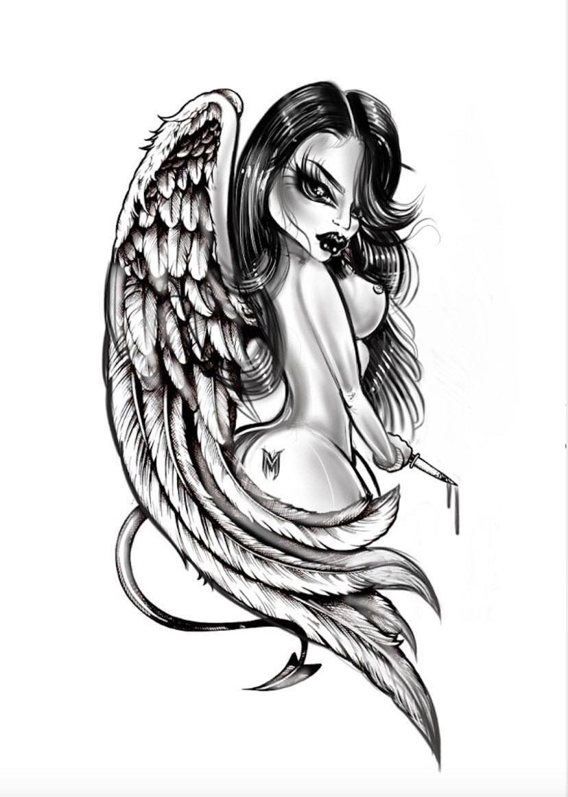 Tatouage Mi Ange Mi Demon Femme