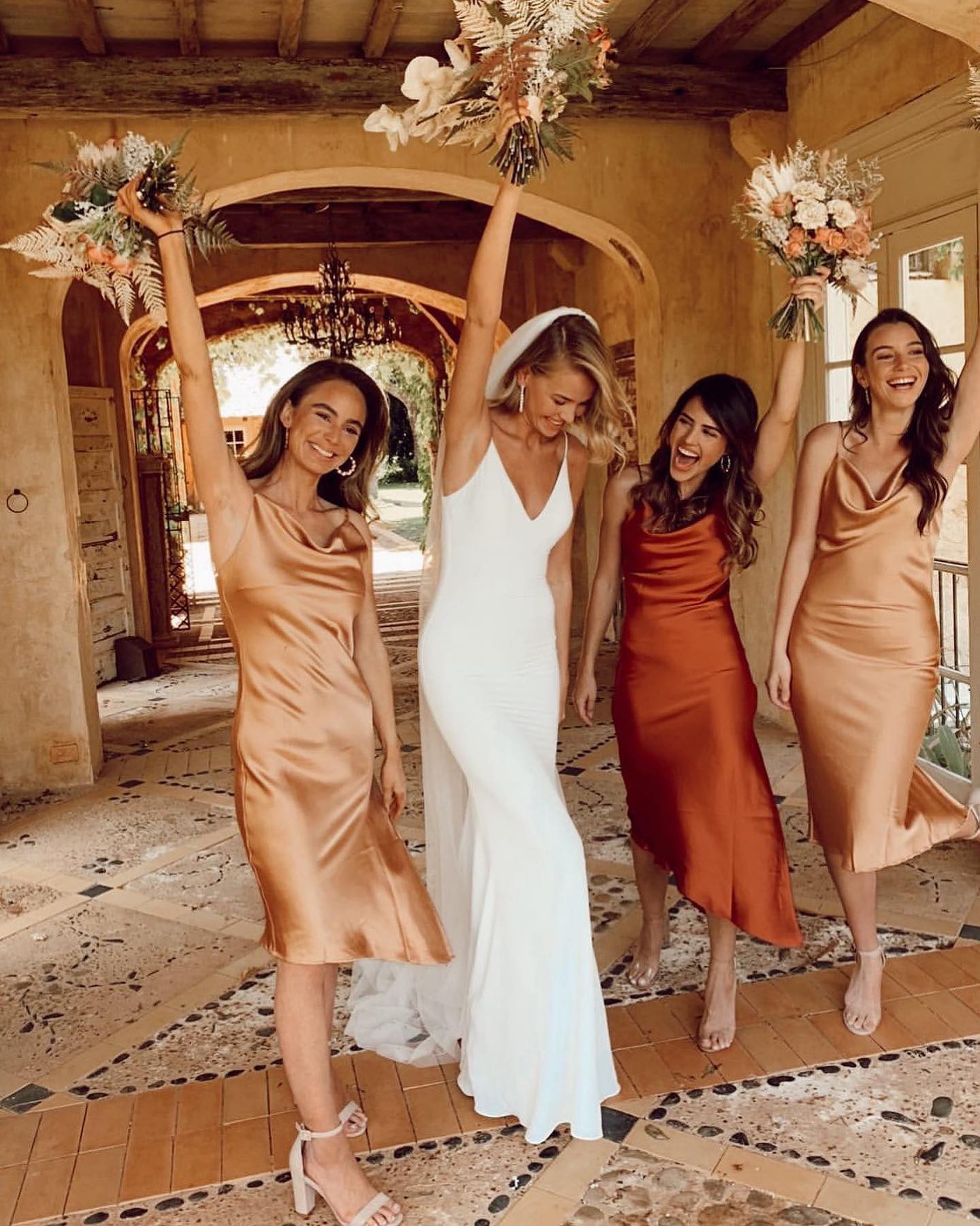 cyprus dress gold Petal - WEDDING GOALS 🥂✨ Spoil your bride tribe with some luxe satins! A mix of our in rust & featured here 🤍 www.petalandpup.com elegant gold dress for party