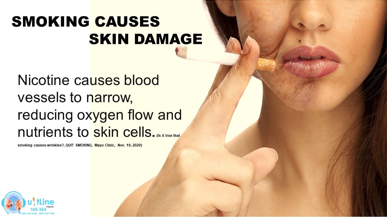 does smoking affect glutathione Nicotine, other chemicals in cigarettes, behaviors and other factors may contribute to wrinkles and premature aging of the skin Make us your quit smoking buddy, call DOH QUITLINE 165 364 and Taking glutathione supplement
