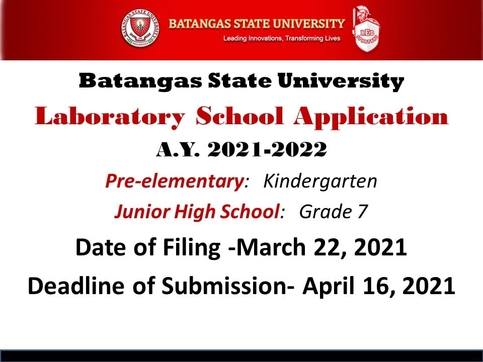Announcement LABORATORY SCHOOL APPLICATION A.Y. 2021-2022 KINDER ...