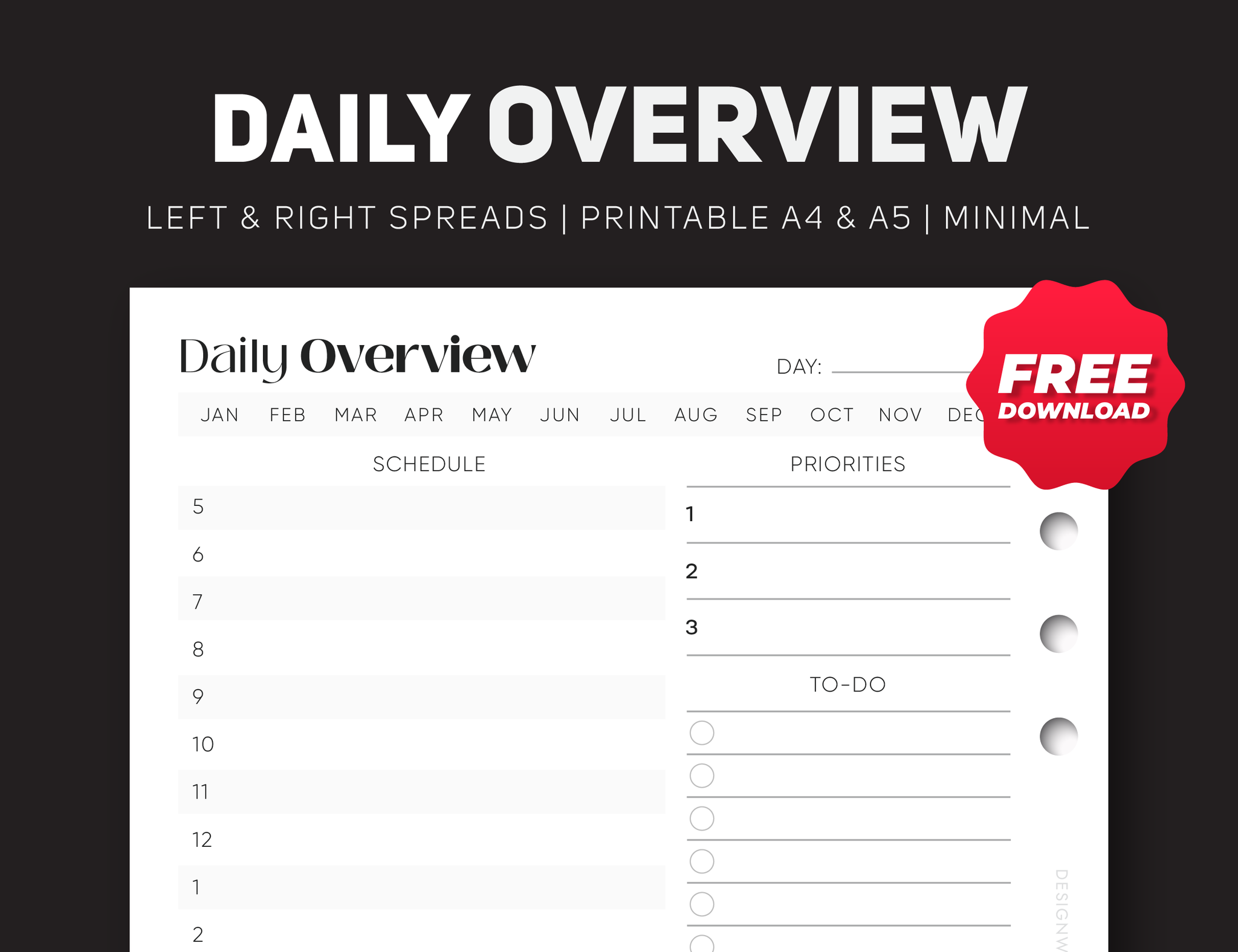 DWall Planners - Daily Overview | Printable | A4 & A5 | Free Download ...