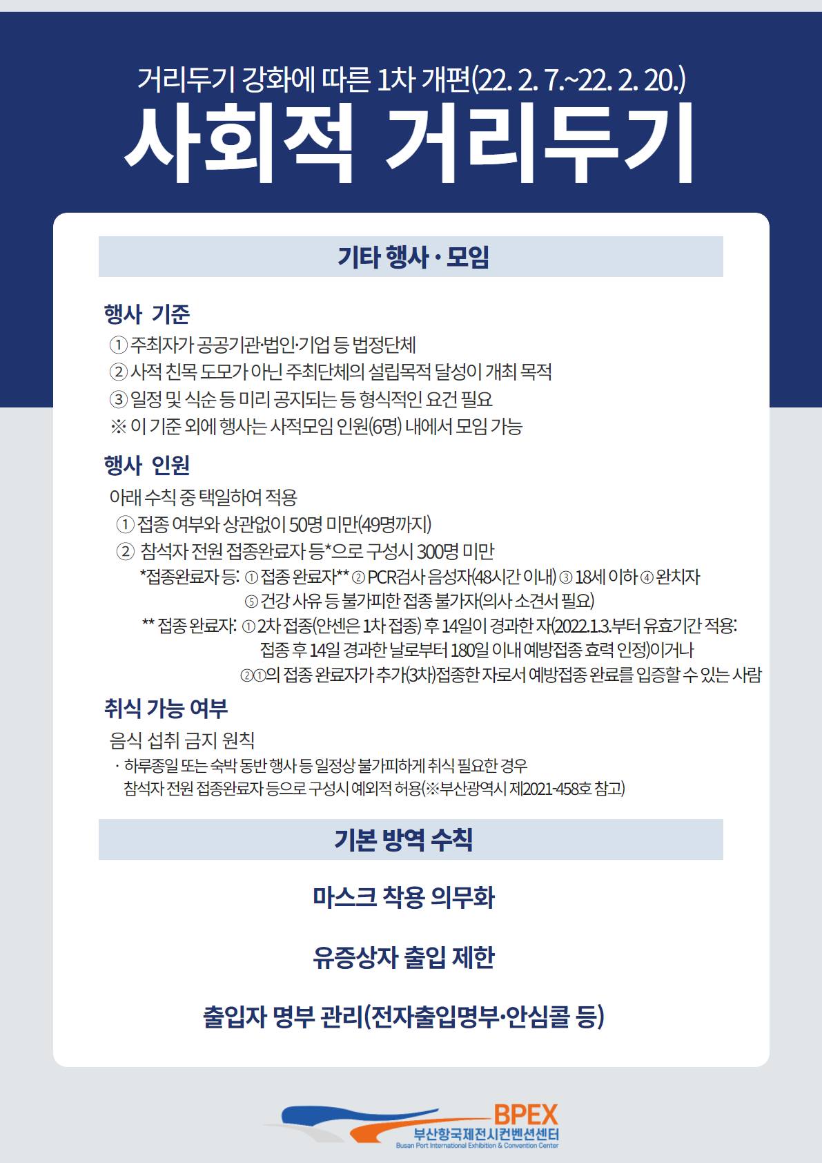 🚨2022년 2월 7일부로 적용되는 부산광역시 거리두기... - BPEX 비펙스 - 부산항국제전시컨벤션센터 | Facebook