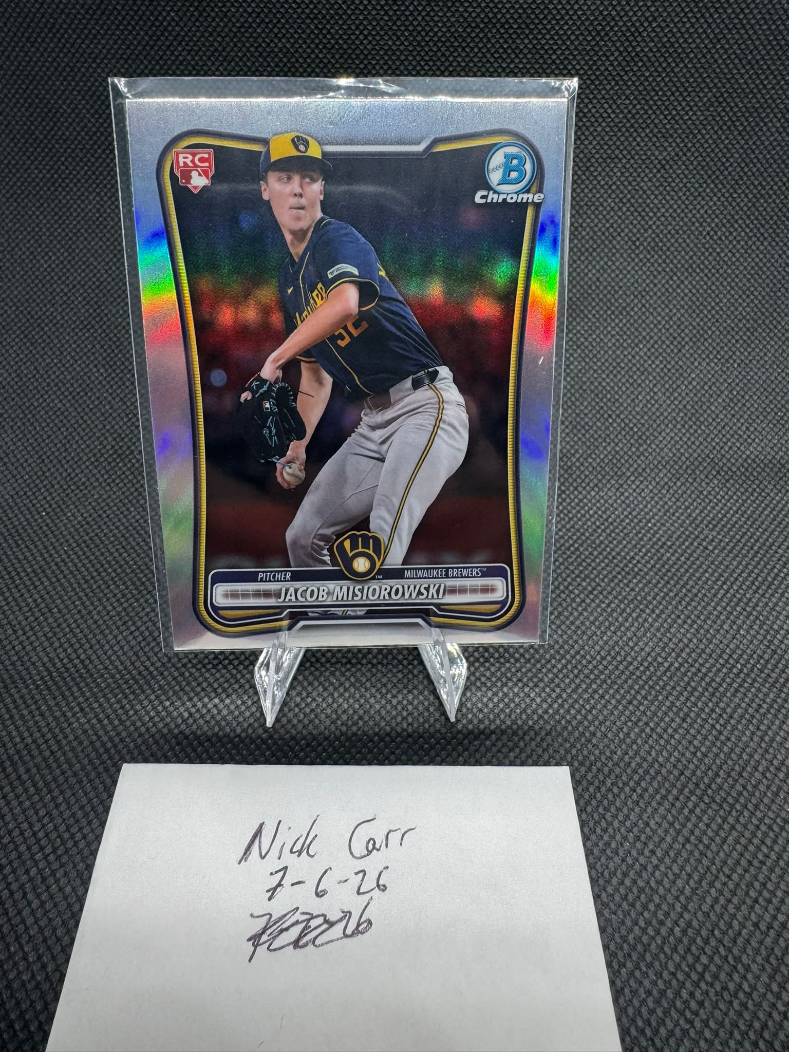 brewers' jacob misiorowski pulled his own limited-edition rookie baseball card 2026 A game-used baseball from Jacob