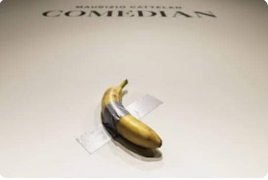 A piece of conceptual art consisting of a simple banana, duct