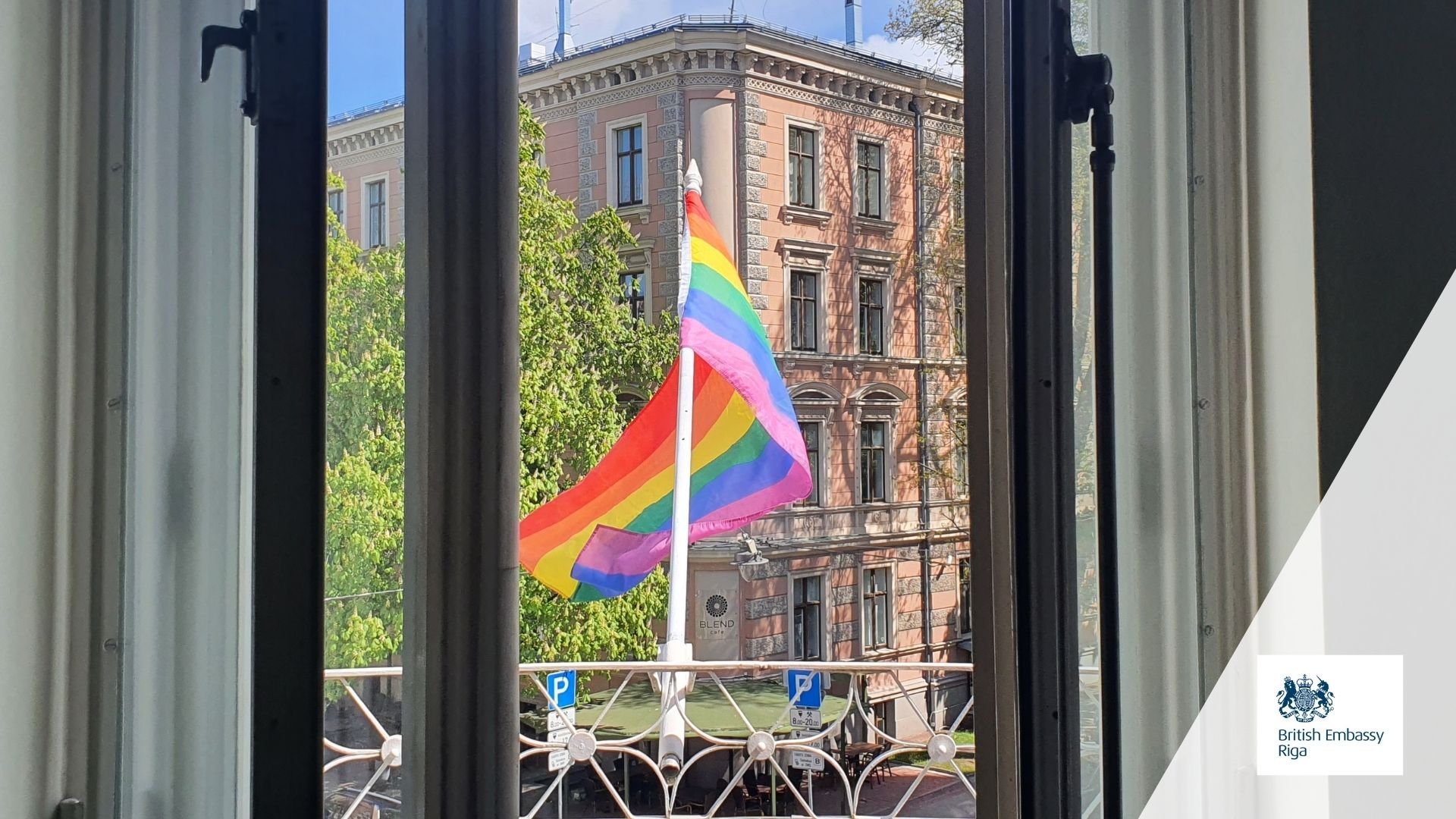 The Rainbow Flag flies over... - British Embassy, Riga