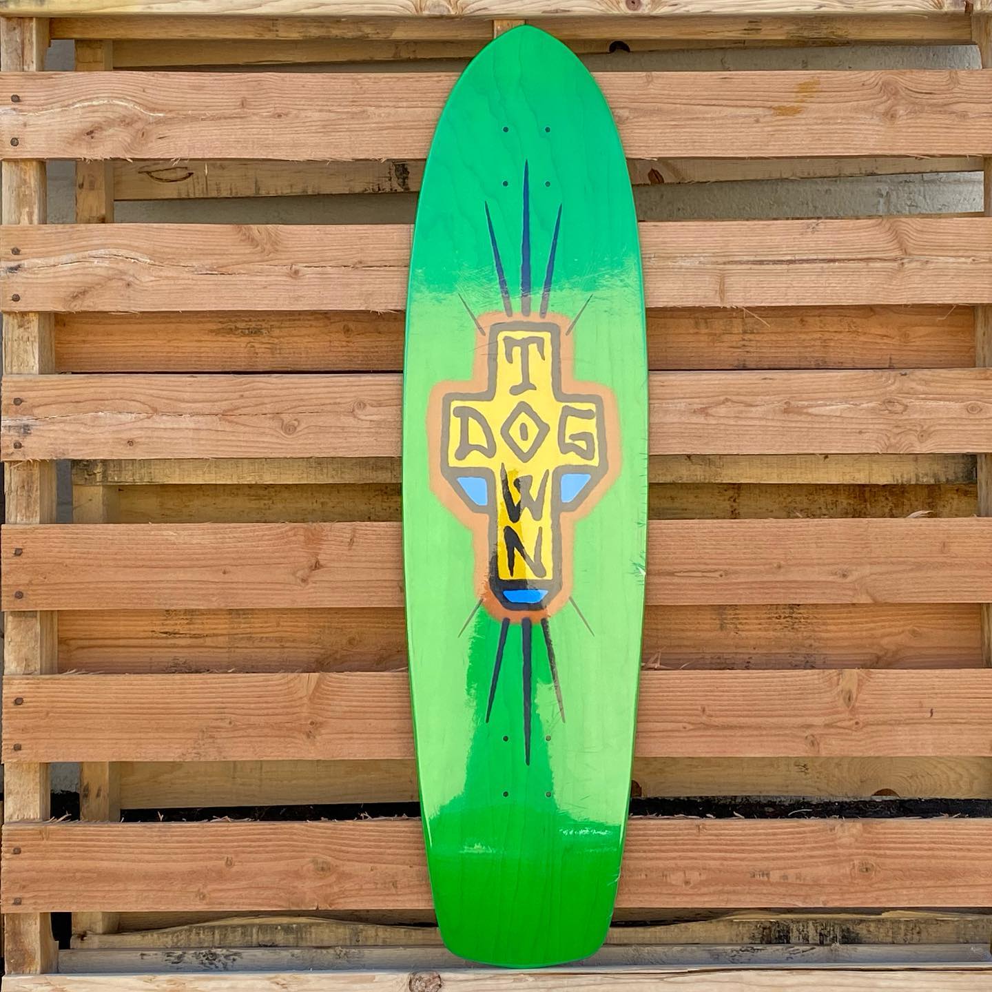 Dogtown Skateboards fluorescent green longboard decks and completes