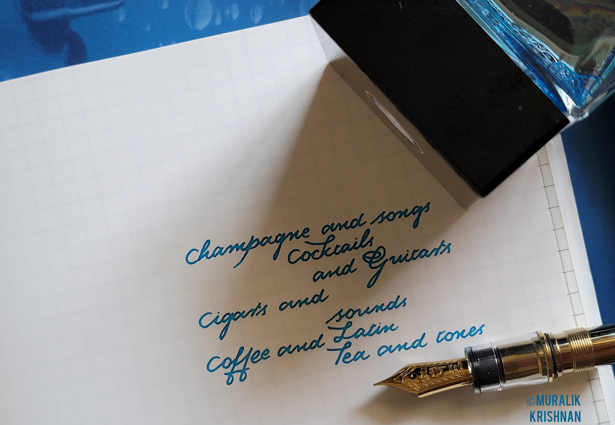 Montblanc Elixir Azure ink in Sailor 1911L 21k demonstrator
