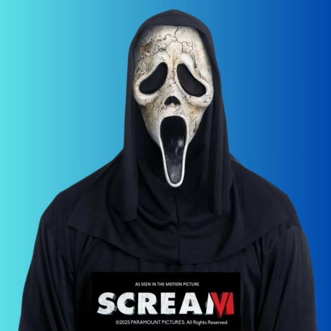 Masque Scream En Plastique Avec Voile Noir - 30 Cm - Déguisement Halloween Effrayant - Pour Ado Et Adulte