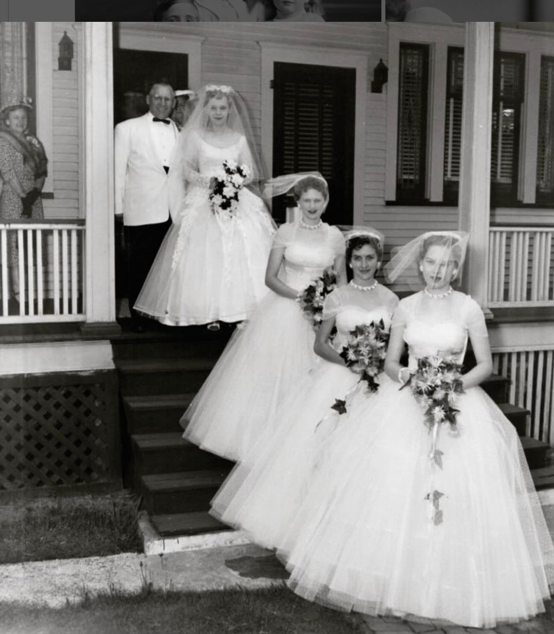 Early 1950's bride and bridesmaids…. Edit: Just discovered bridesmaids dresses were pale green and lemon…
