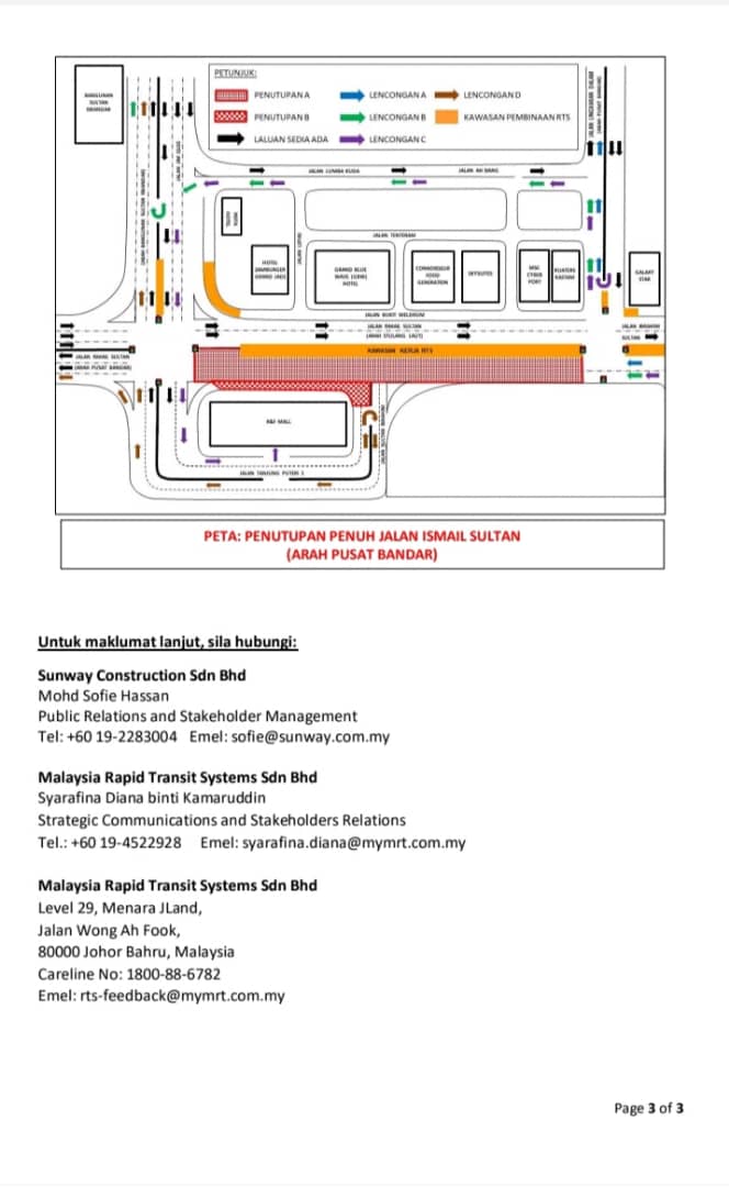 RTS Link JB-SG - ⚠️ FULL ROAD CLOSURE OF JALAN ISMAIL...