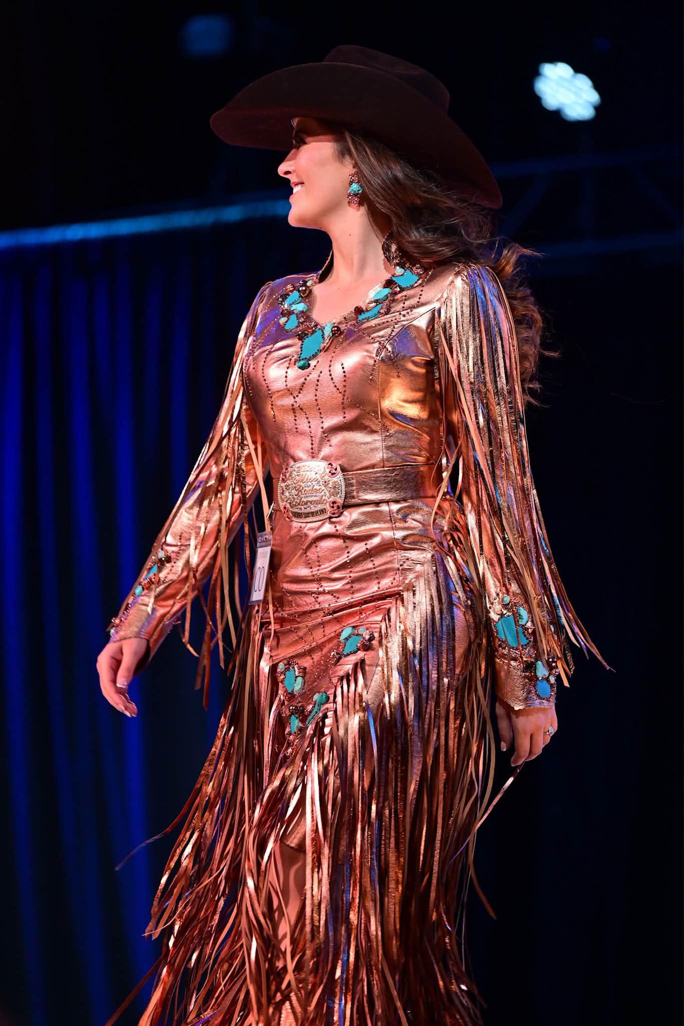 Kristiq rose gold and turquoise western showstopper dress