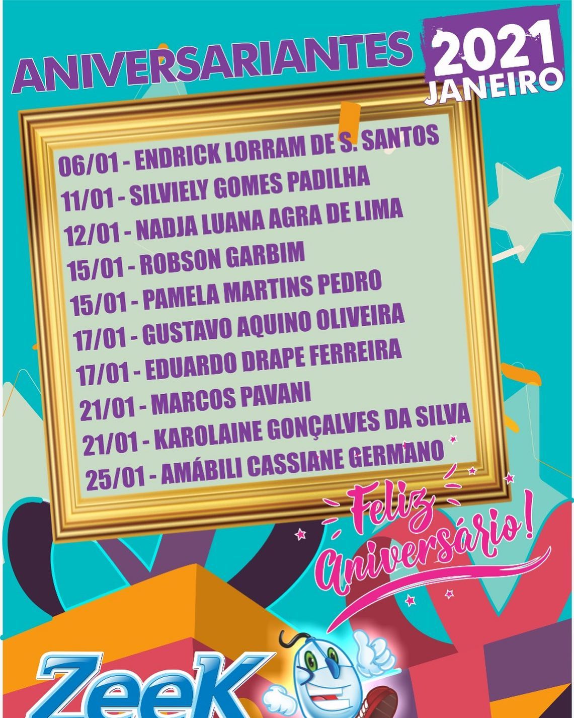 Zeek Cursos - Aniversariantes de 🎂JANEIRO 2021!! 🥳💙