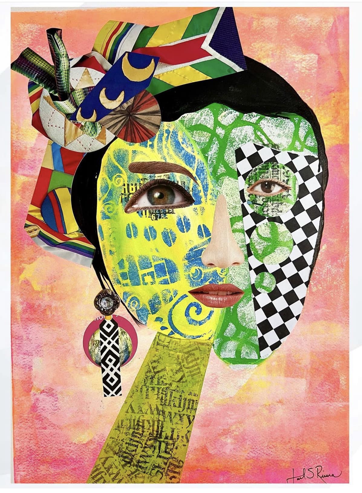 MYSTERY LADY) collage art piece on 18x24 media paper