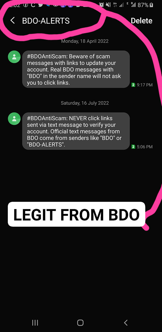 Scammers are sending out fake BDO messages with links to get