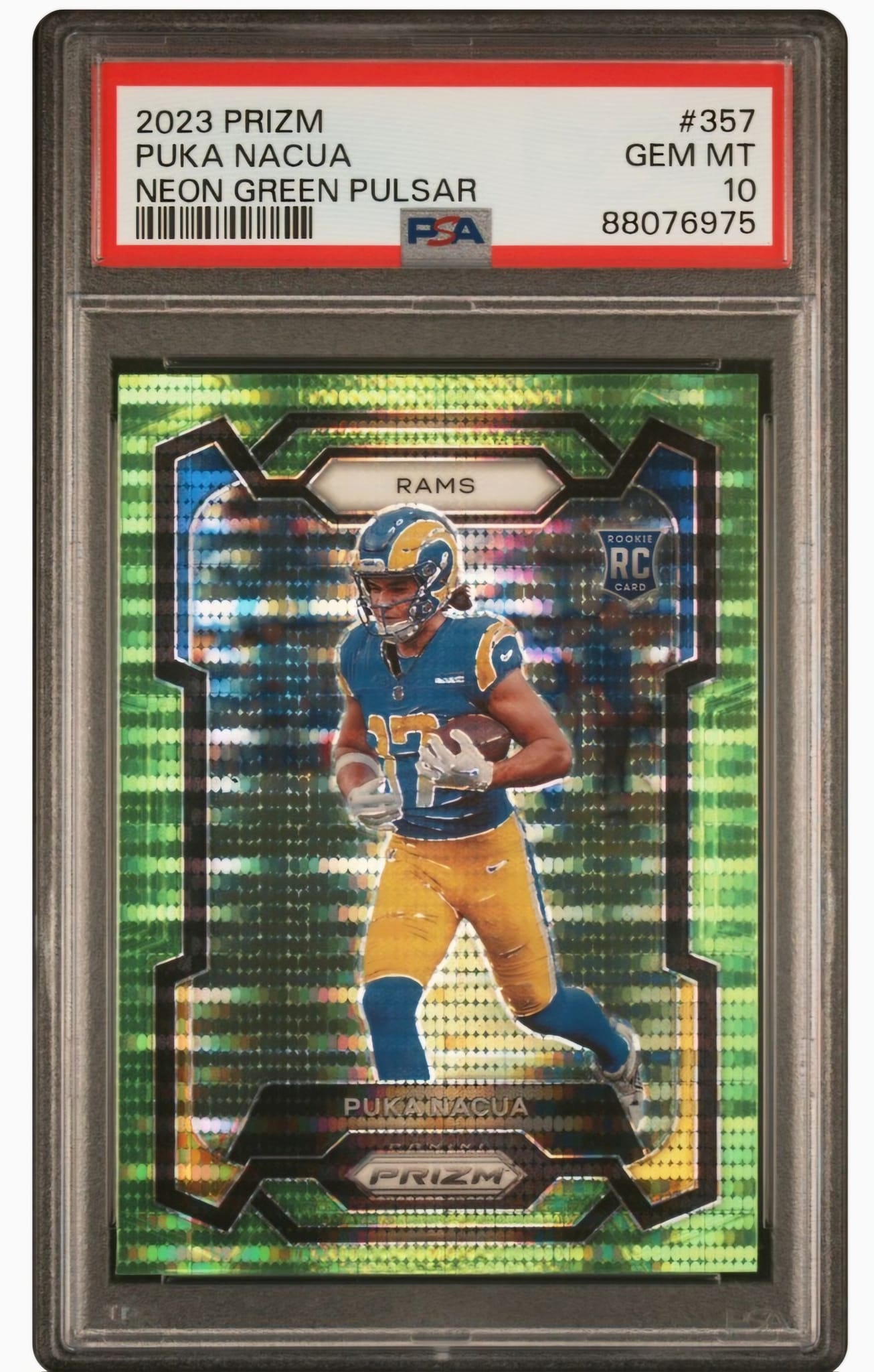 Where to find 2023 Select Puka Nacua Premier Level Green Disco card?