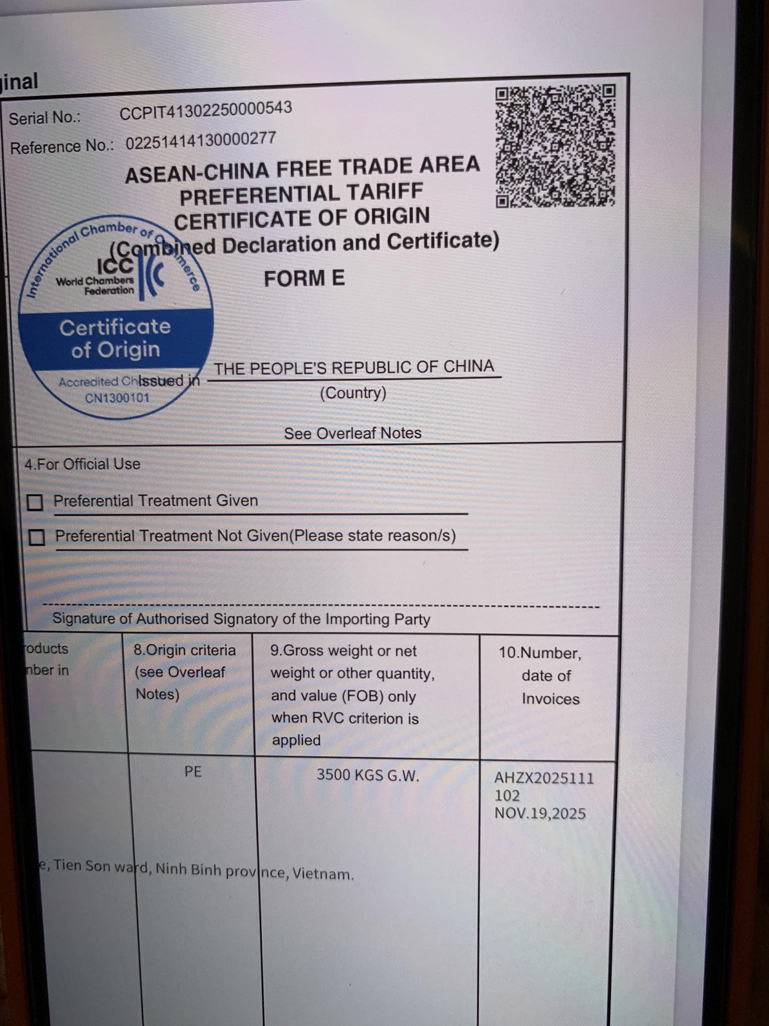 Giải đáp thủ tục Hải quan | Anh chị check giúp em form e này với ạ ...