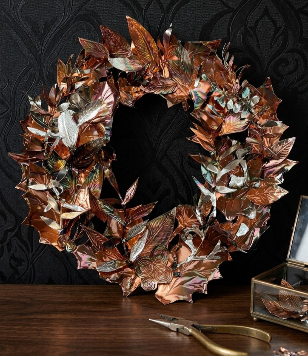 Copper embossed wreath workshop in Kirkby Lonsdale