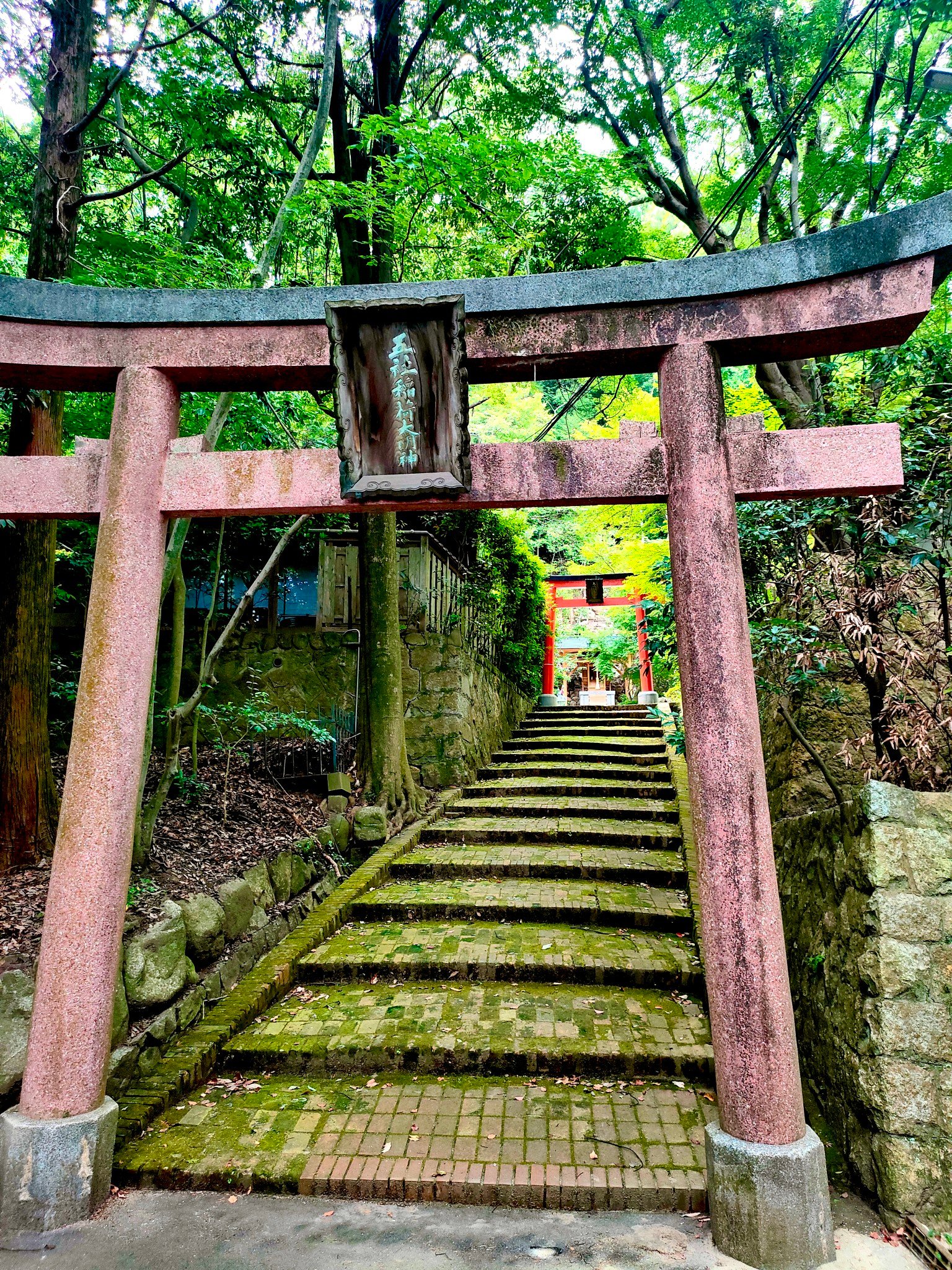 Traditional Japanese torii gate at a Shinto shrine