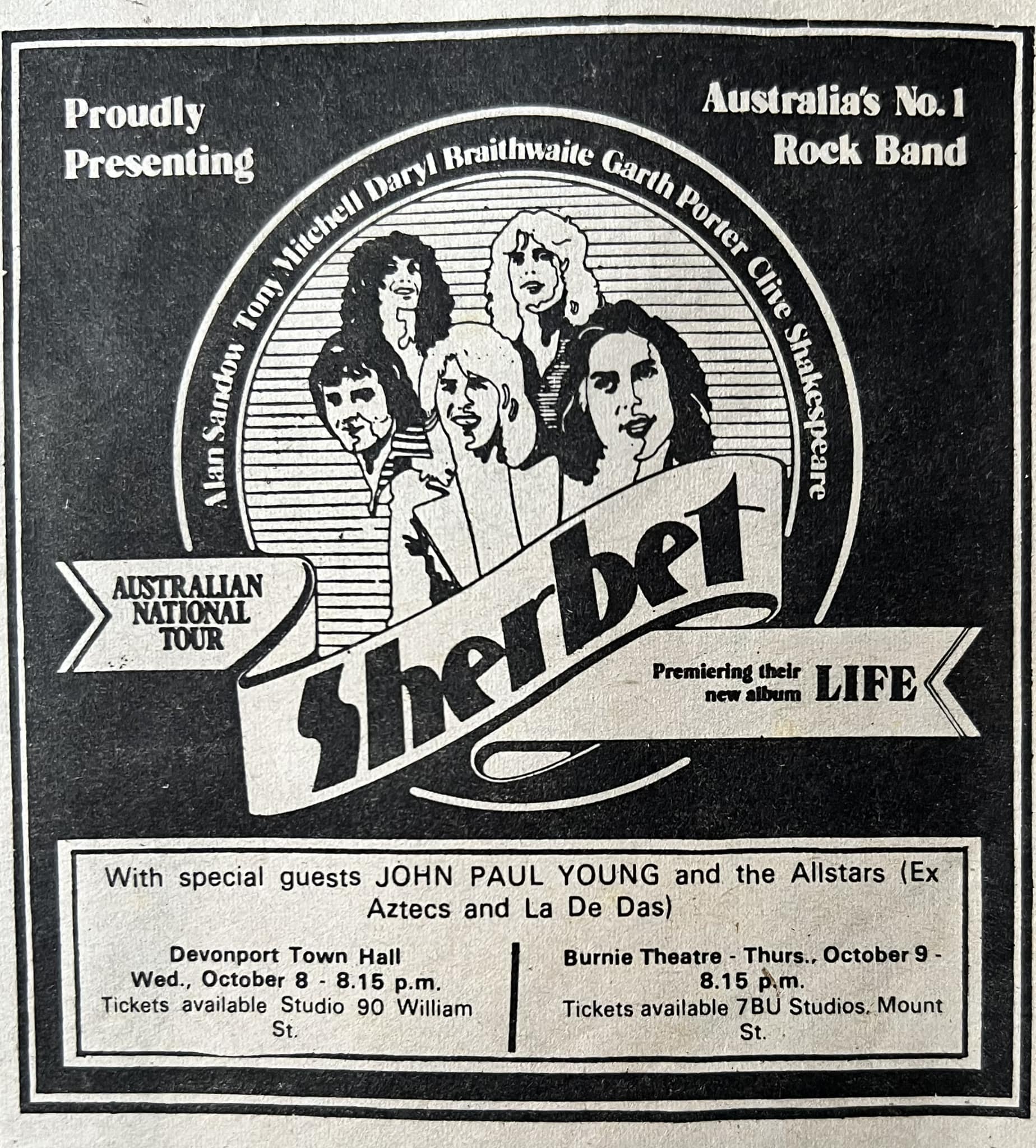 Sherbet 1976 national tour tickets in Devonport