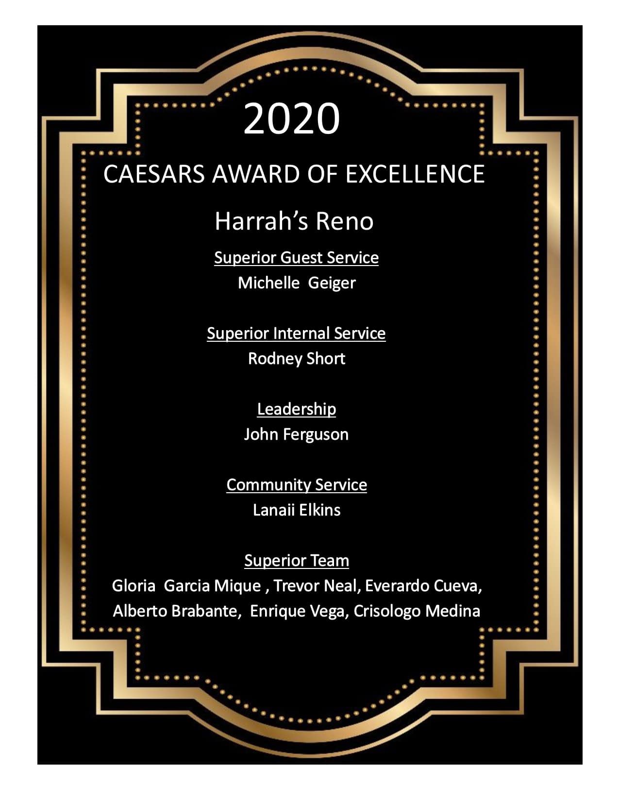 Caesars Entertainment Northern Nevada Team Members