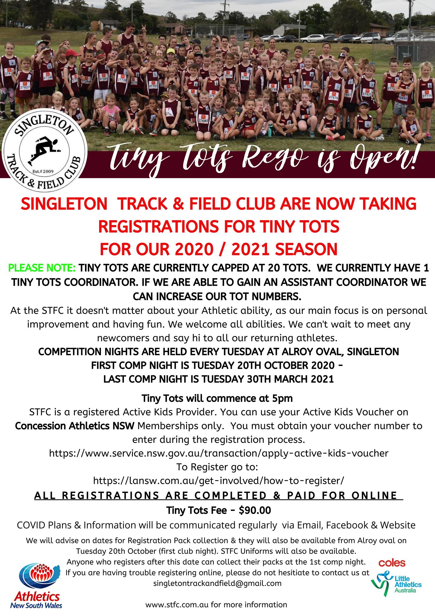 Tiny Tots it's your turn! Rego... - Singleton Track and Field | Facebook