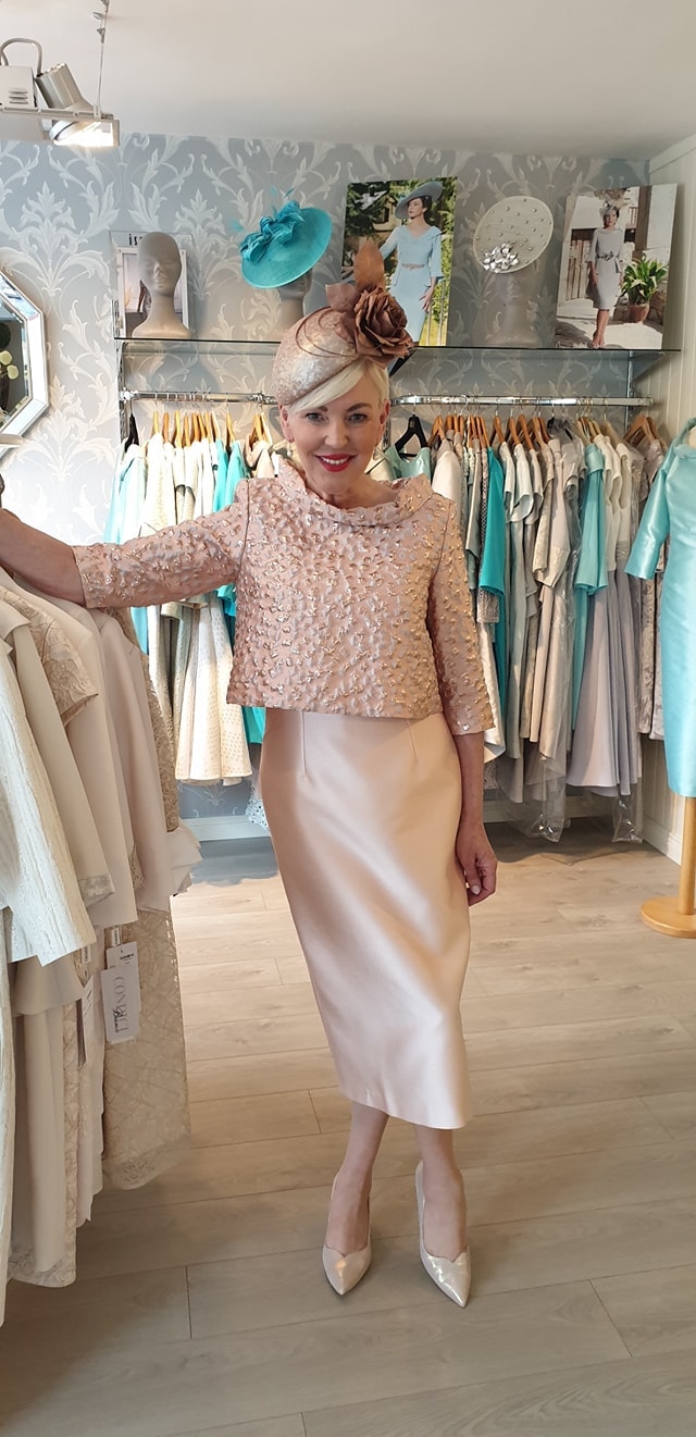 rose gold dress with jacket and ❤ Outfit €870 Edel Ramberg Headpiece available to hire at Dcmd Dcmd Shoes €129 brand-type_0
