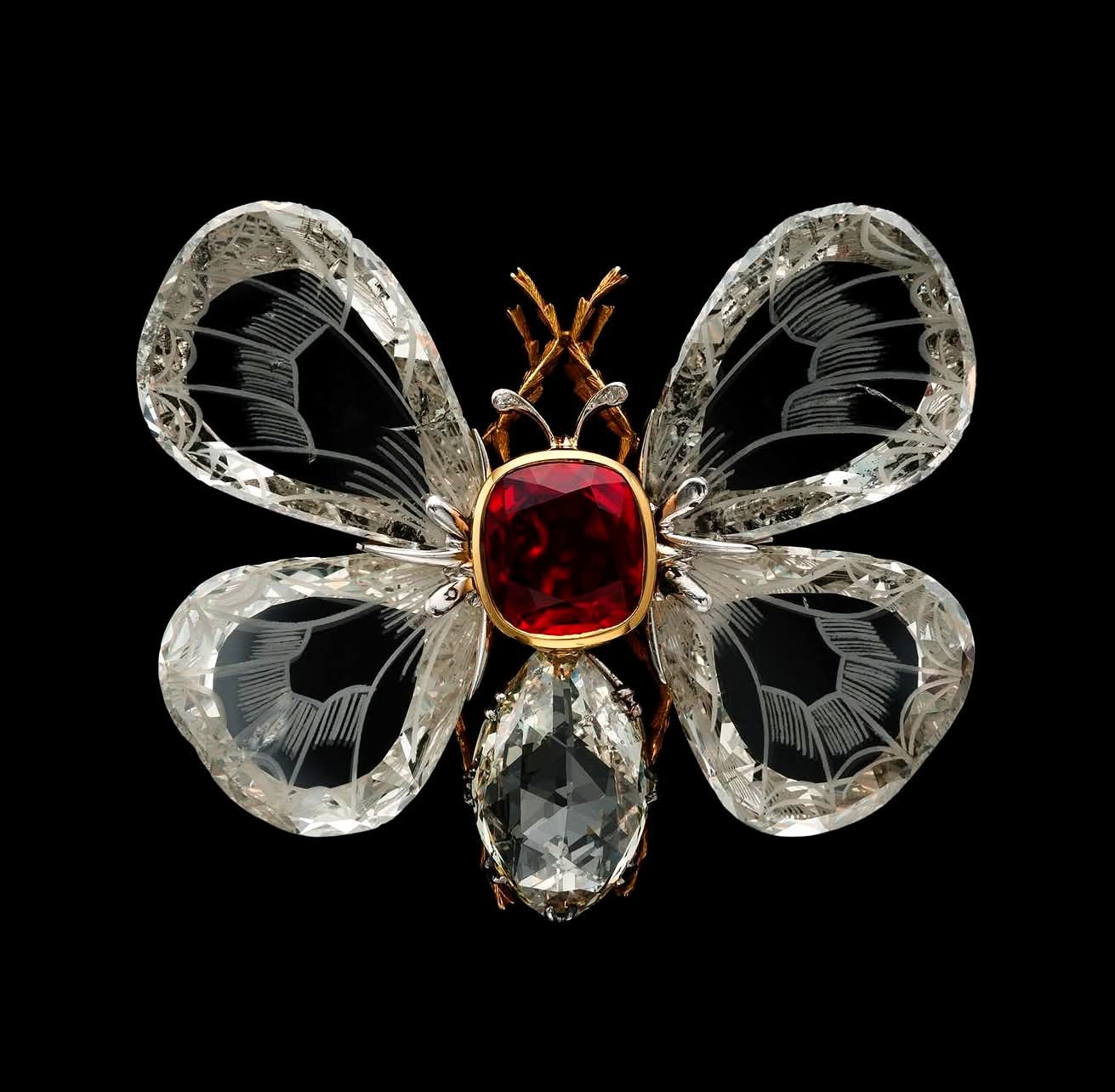 Broche Papillon Or Et Ailes Bleu Saphir - Métal Mélangé émaillé - Style Vintage - Neuf Sans Emballage