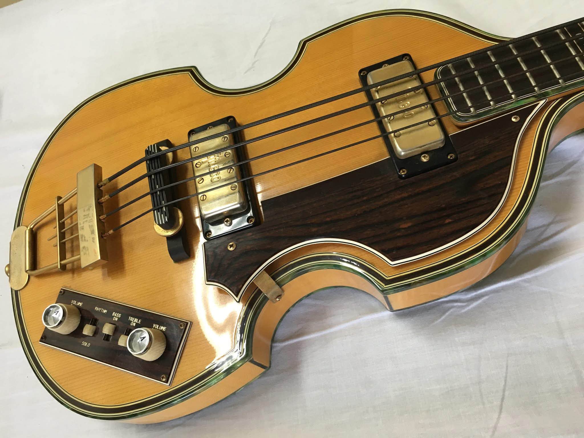 A 1990's Greco Japan scroll bass. This is a down sized short scale