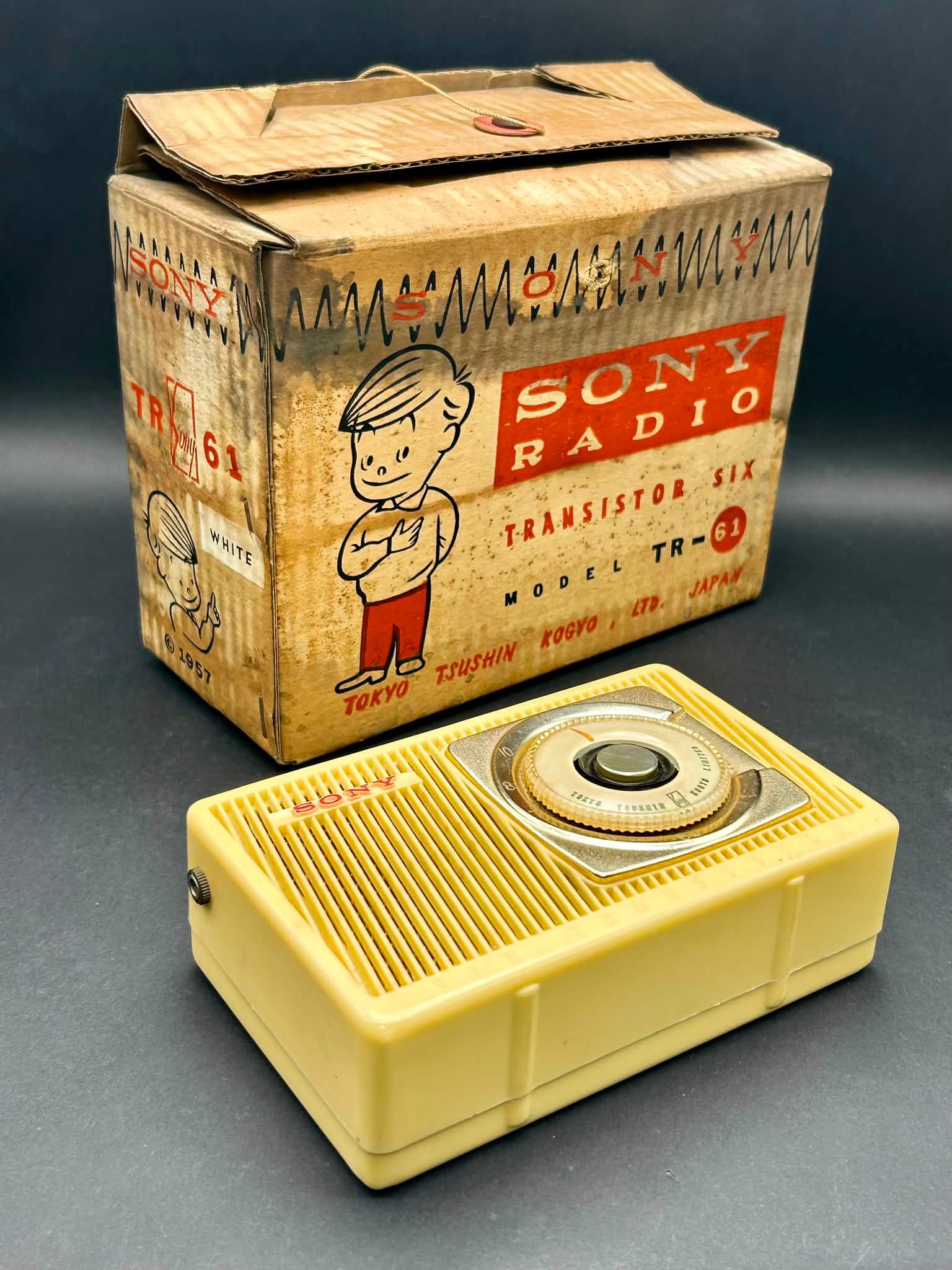 Vintage 1957 Sony TR-61 six transistor radio with original box and