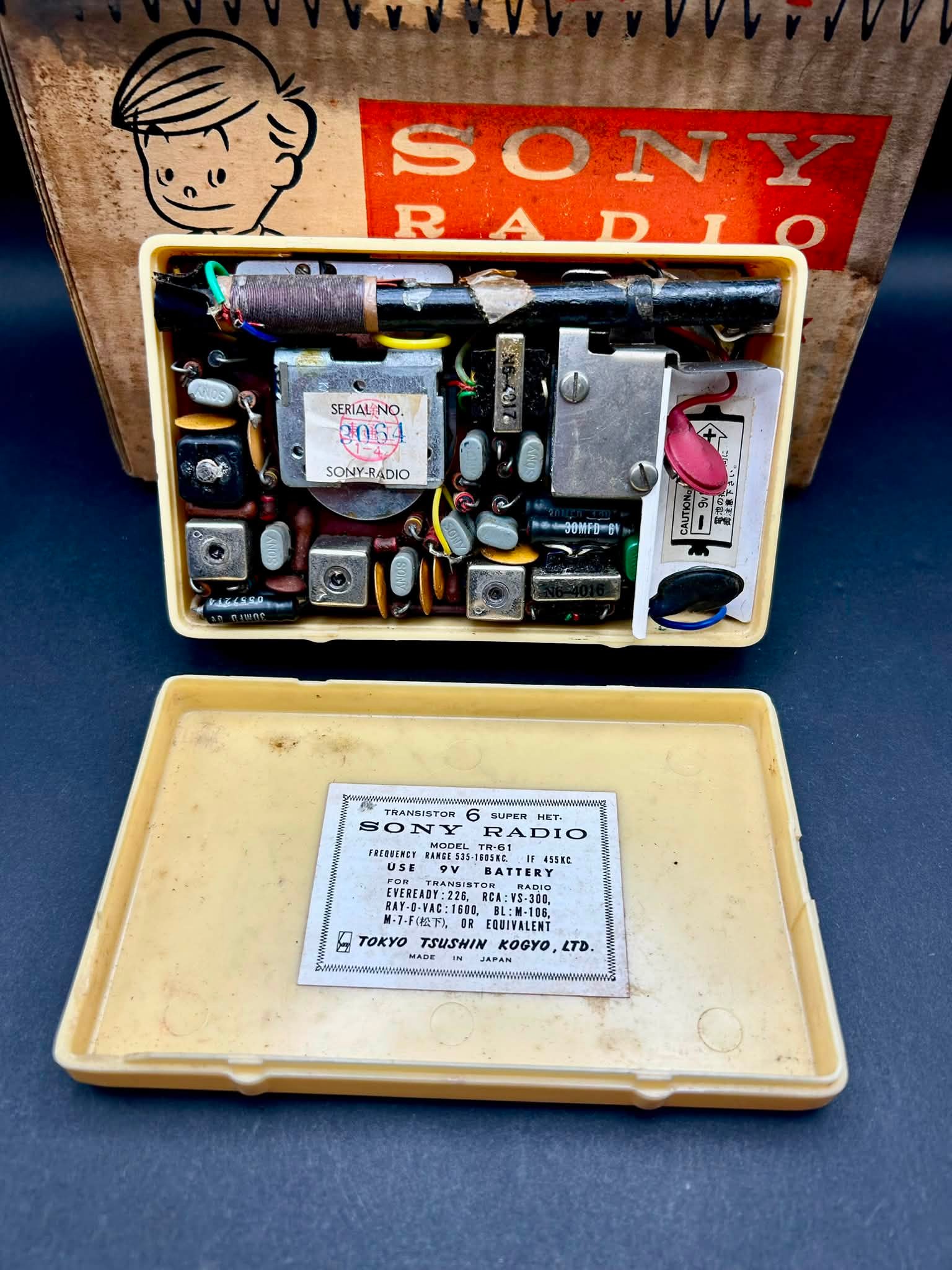 Vintage 1957 Sony TR-61 six transistor radio with original box and