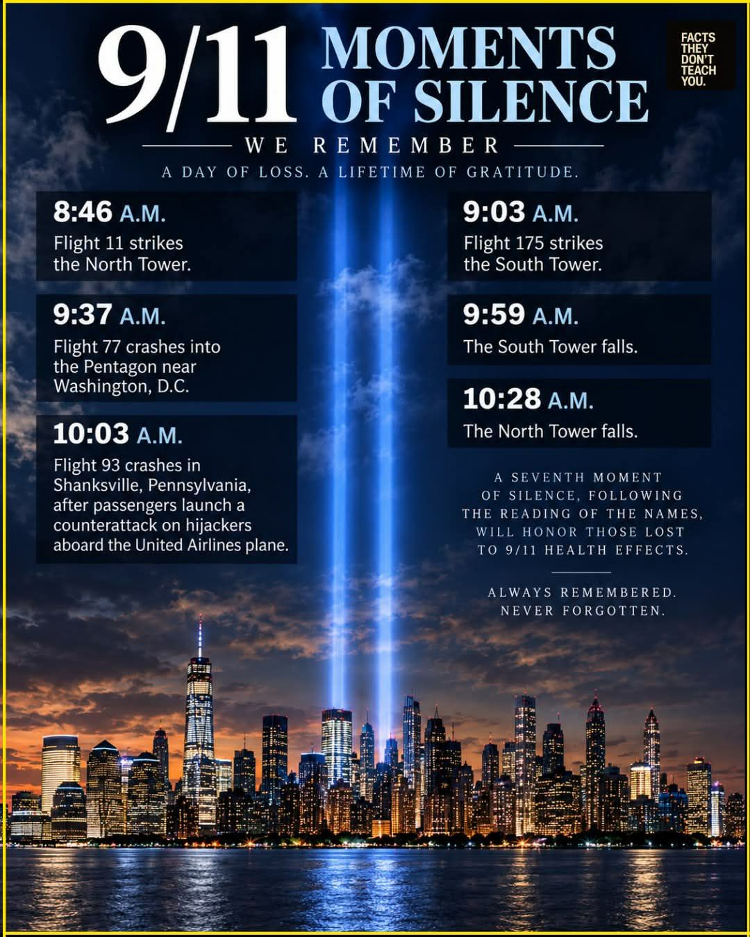 FACTS DON'T TEACH YOU 9/11 MOMENTS OF SILENCE WE REMEMBER A DAY OF