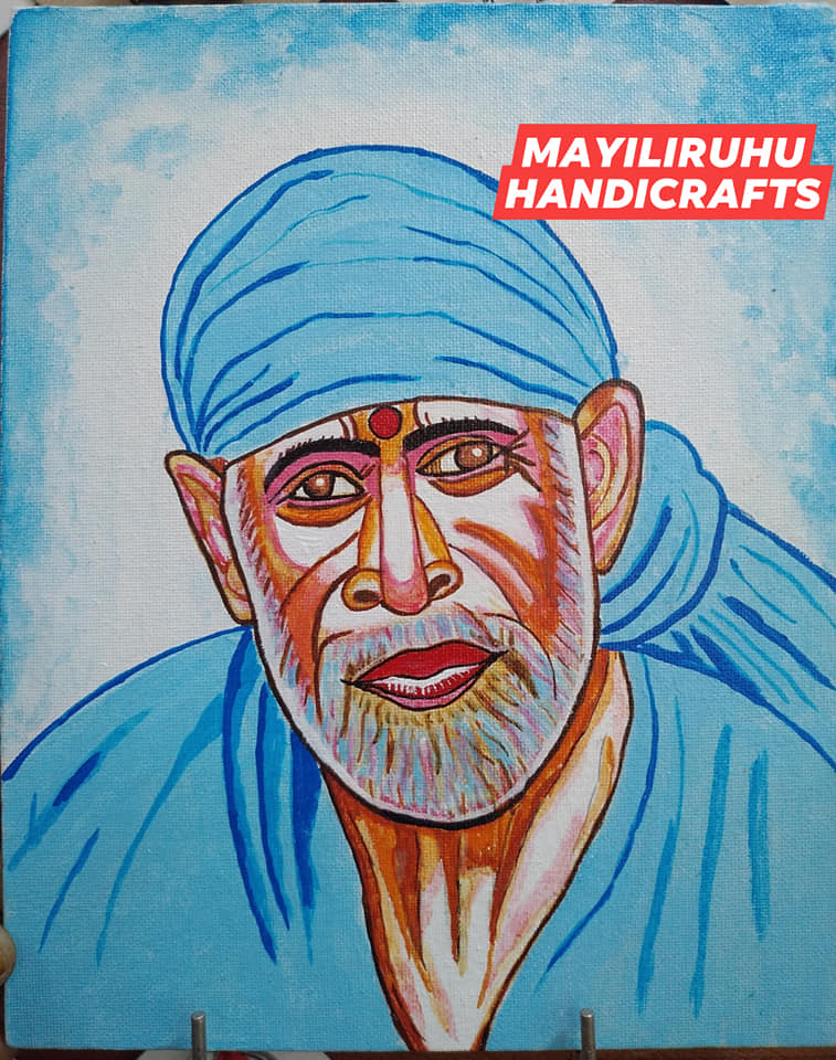 Sri Sai Baba Hand-painted art... - Mayilirahu Handicraft's