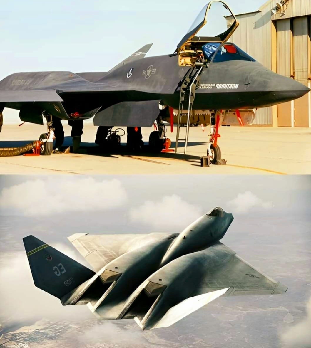The iconic red hourglass painted on the YF-23 