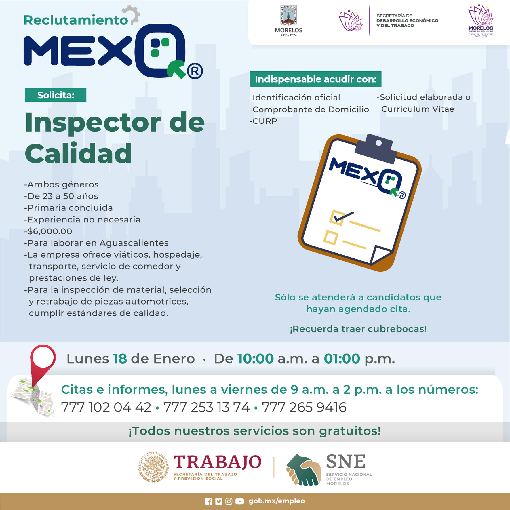 Servicio Nacional de Empleo Morelos - RECLUTAMIENTO MEXQ ⚙️💼 Llámanos y ...