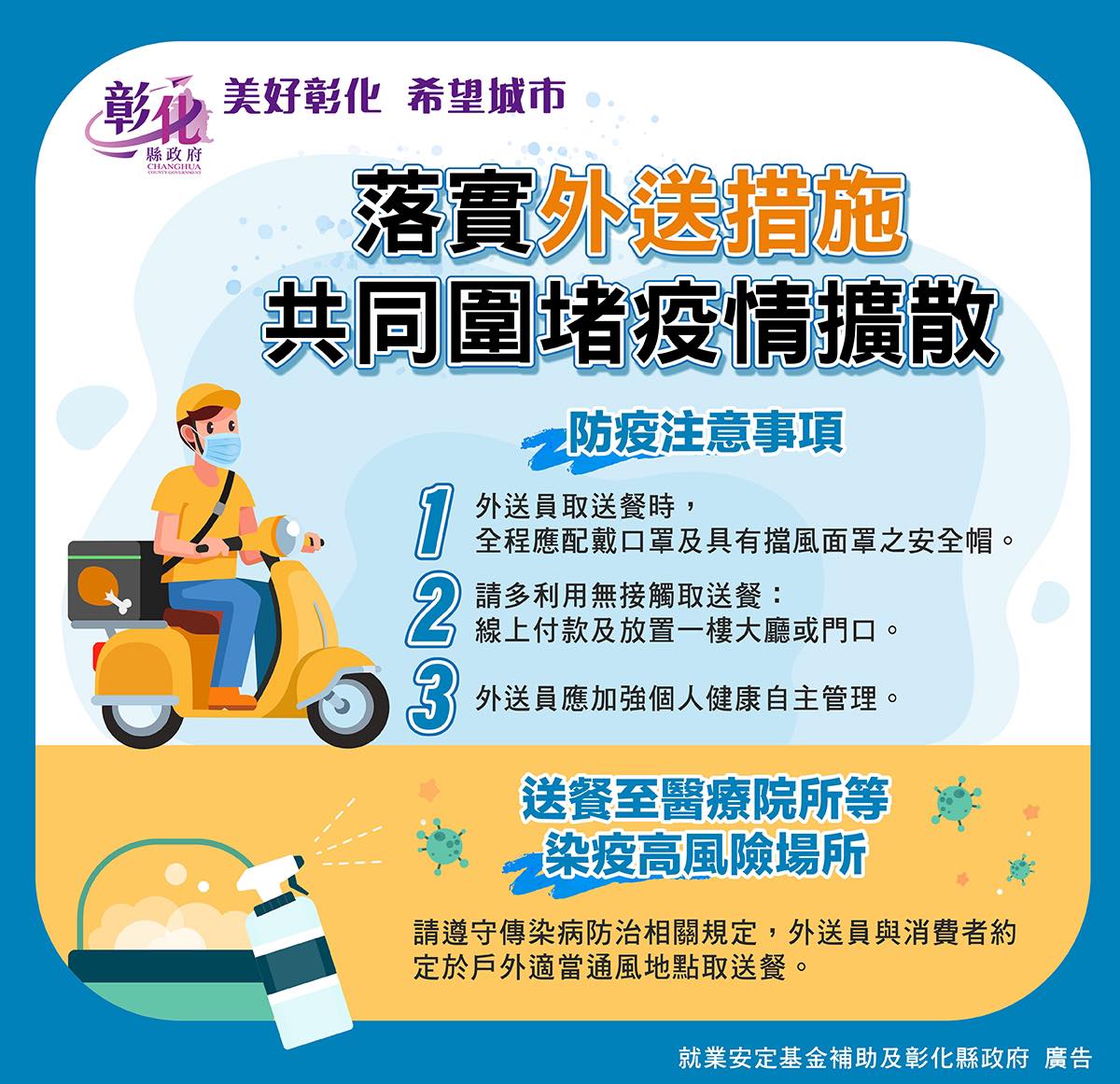 愛玩彰化 落實外送措施共同圍堵疫情擴散 防疫注意事項每一項都要做好 1 Facebook