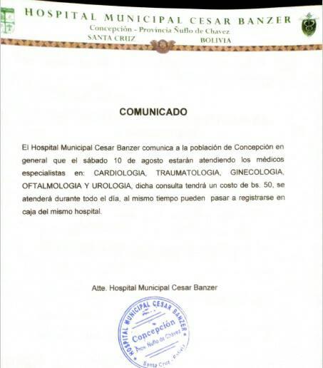 Gobierno Autónomo Municipal de Concepción - El hospital municipal Cesar ...