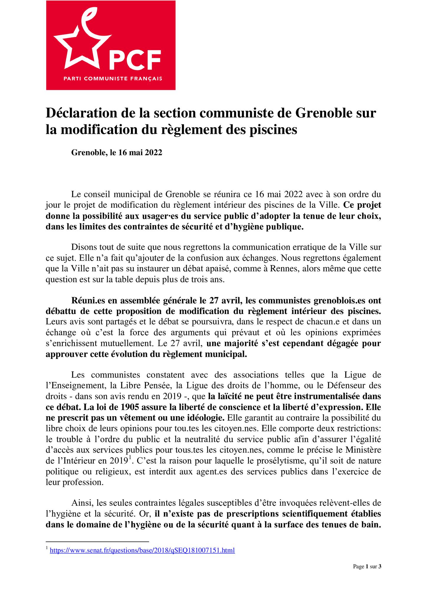 PCF Grenoble - Déclaration de la section PCF de Grenoble... | Facebook