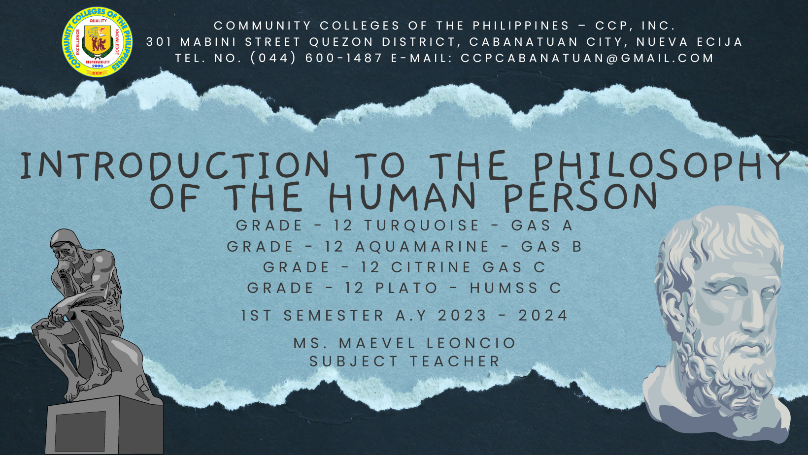 INTRODUCTION TO THE PHILOSOPHY OF THE HUMAN PERSON (GRADE - 12) | Facebook