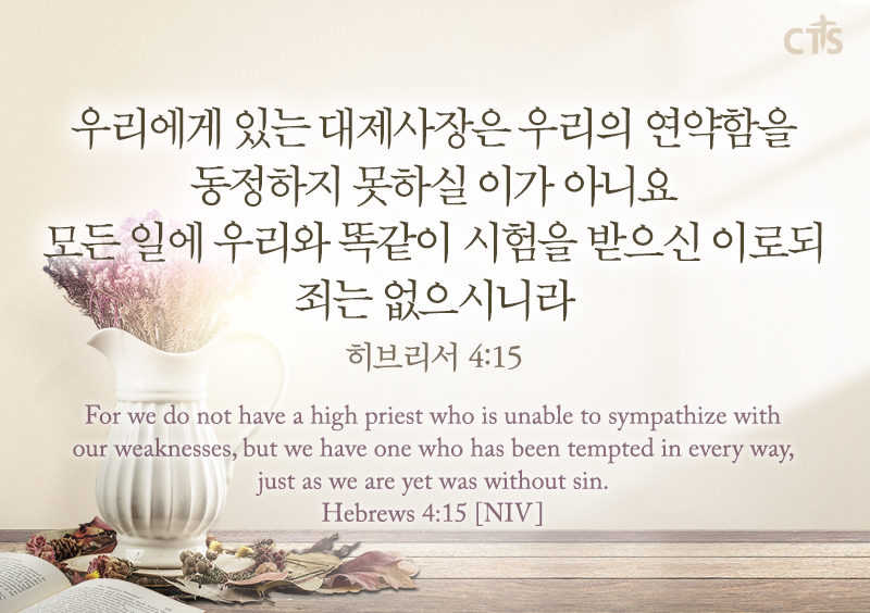 샬롬조이 - 히브리서 4:15 우리에게 있는 대제사장은 우리의 연약함을 동정하지 못하실 이가 아니요 모든... | Facebook